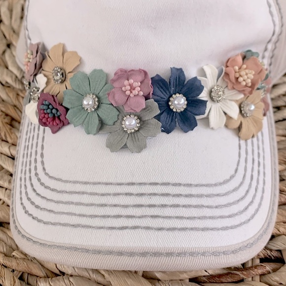Olive & Pique Accessories - Olive & Pique Floral Embellished Baseball Cap
